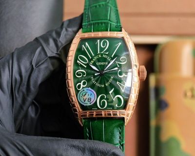 Franck Muller Cintree Curvex 55*42*13mm Green Face Green Leather Band Rose Gold Watch